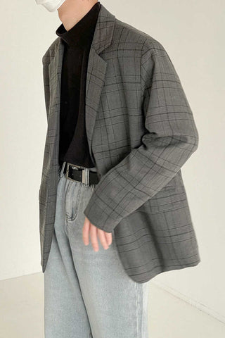 Plaid loose fit Casual Suit Jacket