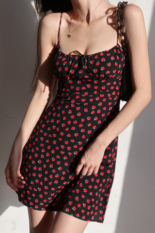 Rose Printed Clavicle Sling Dress