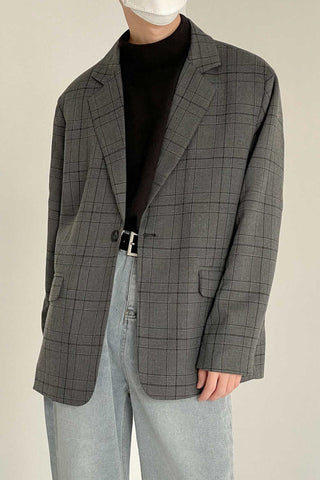 Plaid loose fit Casual Suit Jacket