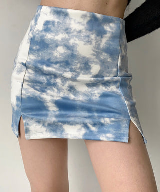 tie-dye print small slit slim high waist skirt