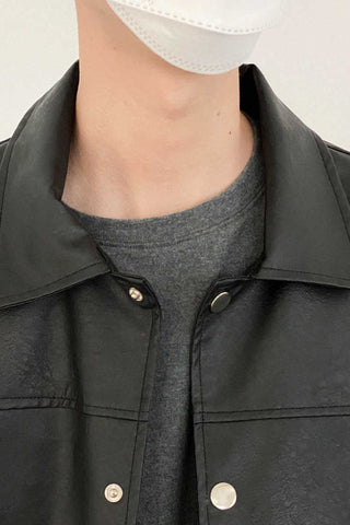 Cropped loose fit Leather Jacket