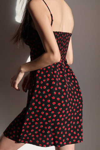 Rose Printed Clavicle Sling Dress