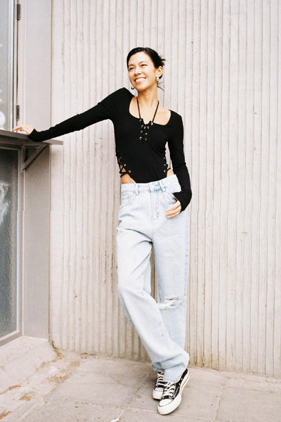 hanging neck slim fit one piece top