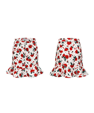 Retro Rose Print Ruffle High Waist fishtail Skirt