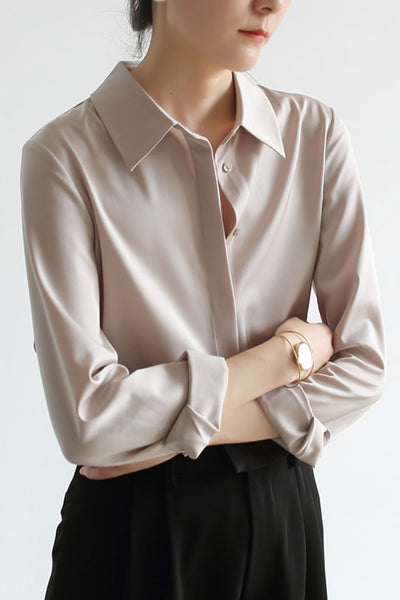 Solid Long sleeve satin shirt