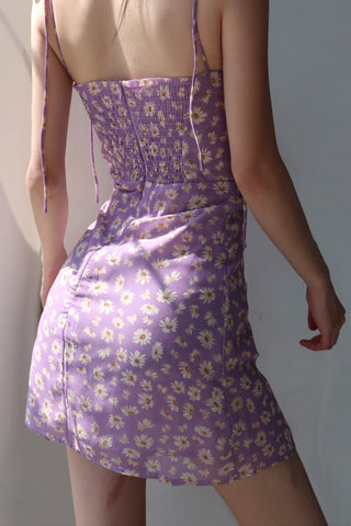French retro floral waist strap suspender dress