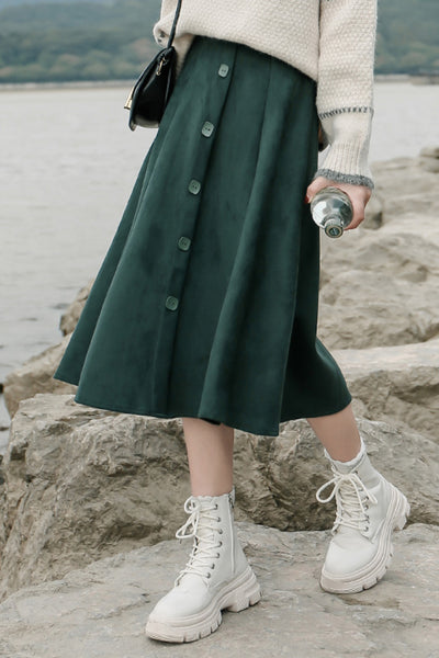suede high waist thin umbrella skirt