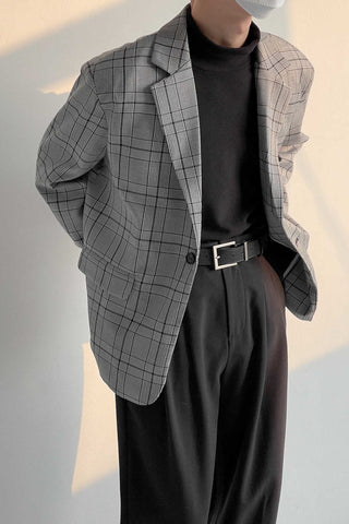 Plaid loose fit Casual Suit Jacket