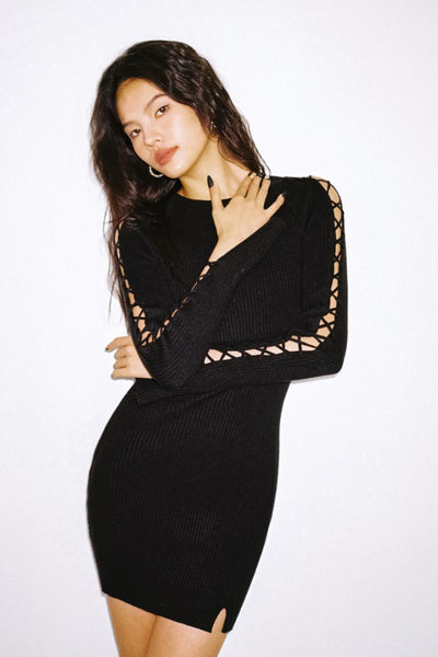 Ribbed long sleeve black Dress