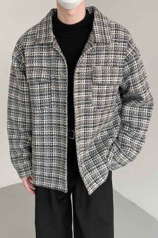 Fine plaid Loose fit woolen jacket