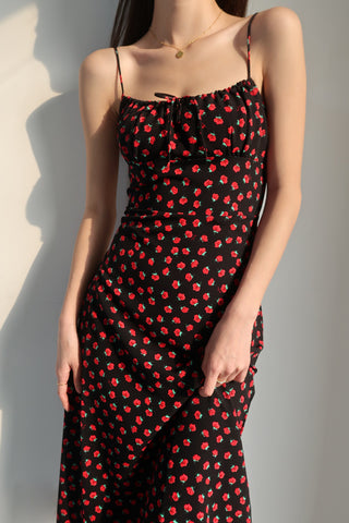 French niche slim fit retro floral dress
