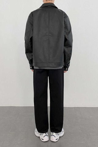 Cropped loose fit Leather Jacket