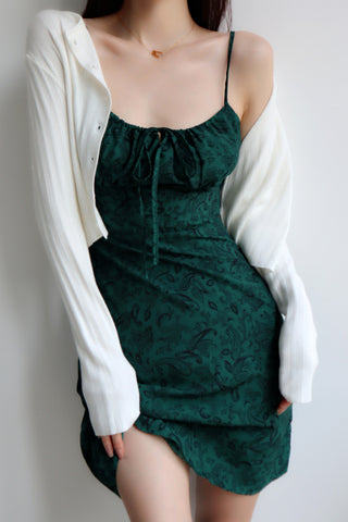 French dark green low-cut slim dress