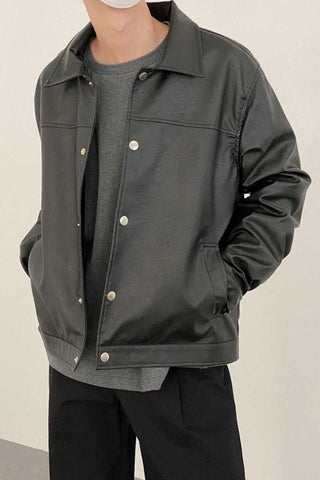 Cropped loose fit Leather Jacket