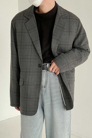 Plaid loose fit Casual Suit Jacket