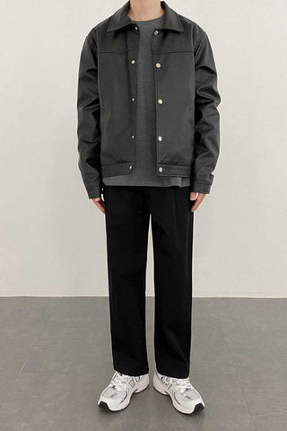 Cropped loose fit Leather Jacket