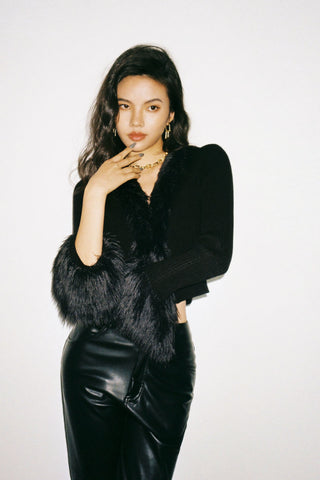 Fur knitted cardigan