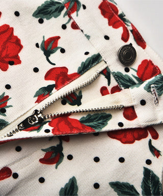 Retro Rose Print Ruffle High Waist fishtail Skirt