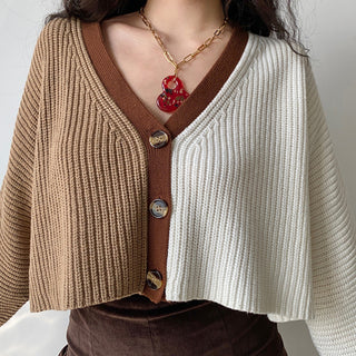 loose v-neck knitted short sweater