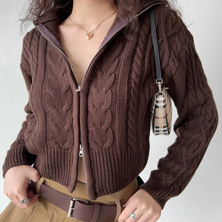 double zipper lapel loose sweater