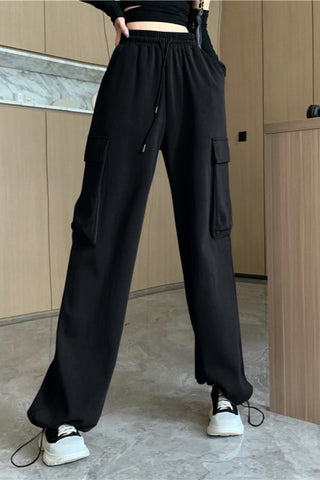 high waist drape straight cargo trousers