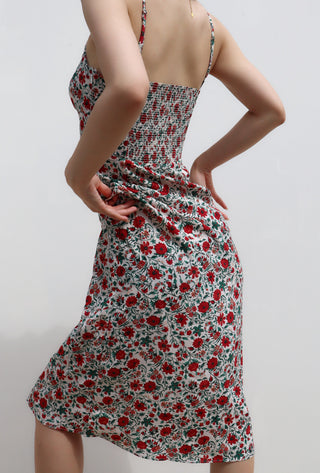 retro floral suspender skirt high waist dress