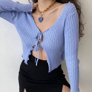 wooden ears knitted hollow cardigan