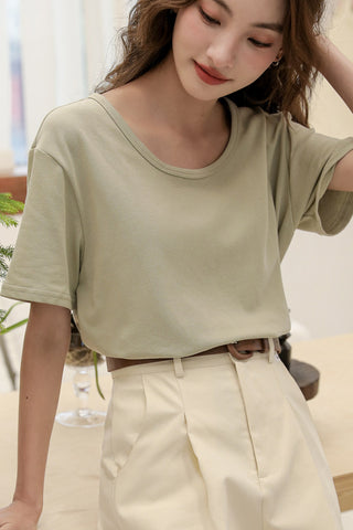 casual solid color loose pure cotton T-shirt