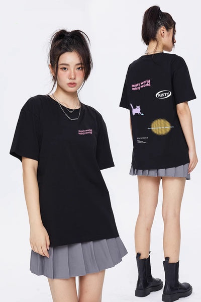 loose pure cotton graffiti short-sleeved t-shirt