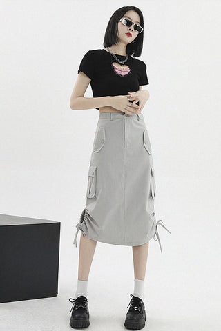 Low Rise Drawstring Cargo A-Line Skirt