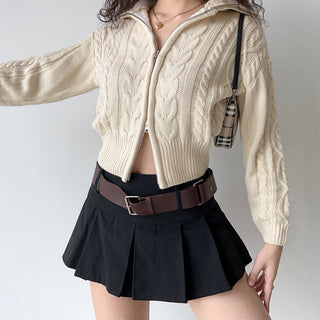 double zipper lapel loose sweater