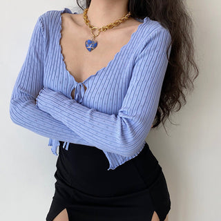wooden ears knitted hollow cardigan