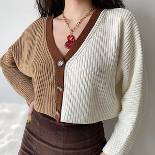 loose v-neck knitted short sweater