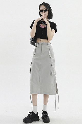 Low Rise Drawstring Cargo A-Line Skirt