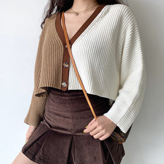 loose v-neck knitted short sweater