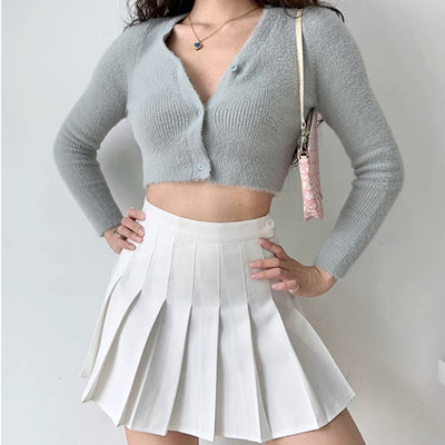 slim high waist short v-neck knitted cardigan
