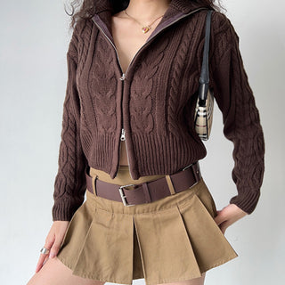 double zipper lapel loose sweater