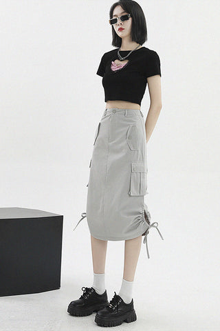 Low Rise Drawstring Cargo A-Line Skirt