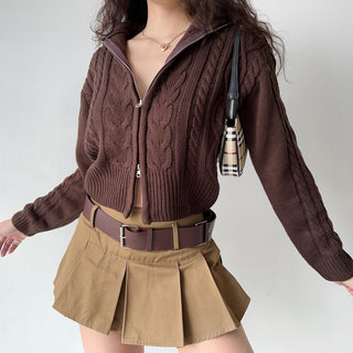 double zipper lapel loose sweater