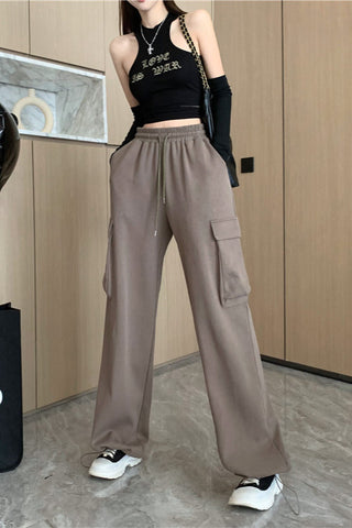 high waist drape straight cargo trousers
