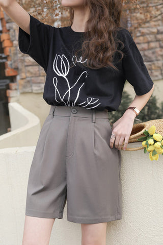 retro black loose embroidery pure cotton T-shirt