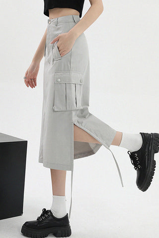 Low Rise Drawstring Cargo A-Line Skirt