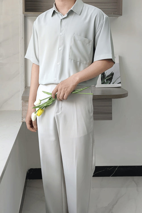 Minimalist loose iron-free short-sleeved shirt