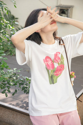 tulip print loose pure cotton t-shirt