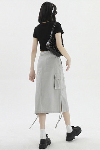 Low Rise Drawstring Cargo A-Line Skirt