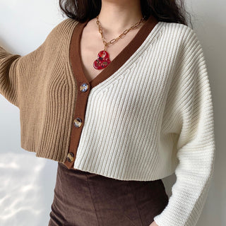 loose v-neck knitted short sweater