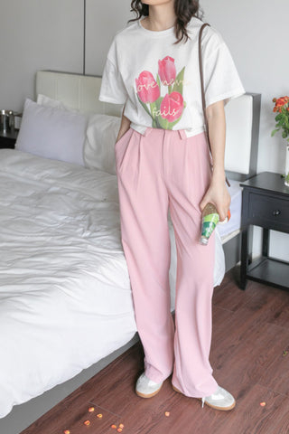 tulip print loose pure cotton t-shirt