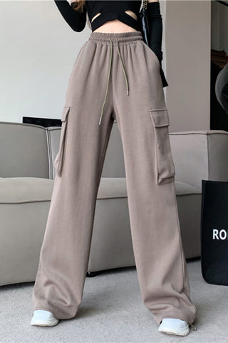 high waist drape straight cargo trousers