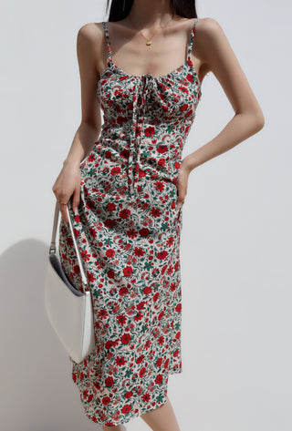 retro floral suspender skirt high waist dress