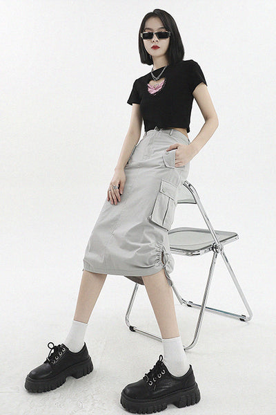 Low Rise Drawstring Cargo A-Line Skirt